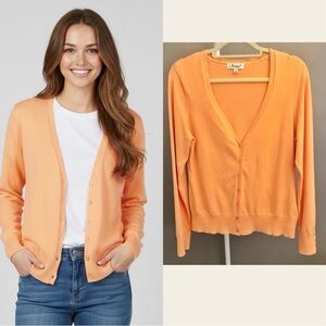 Vintage Jessica Sport Pastel Orange Relaxed Fit Button Down V Neck Cardigan.